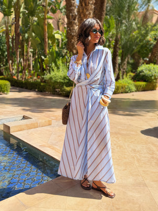 Robe chemise bleu rayée chocolat