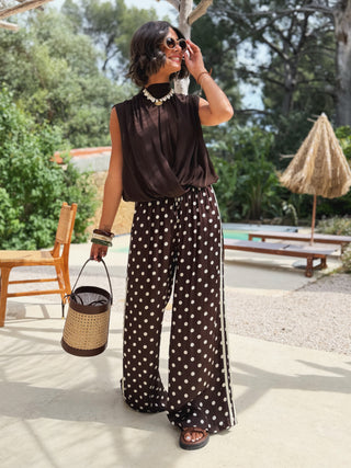 Pantalon AUDREY a pois chocolat&blanc