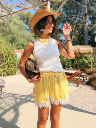 Short SATIN DENTELLE jaune