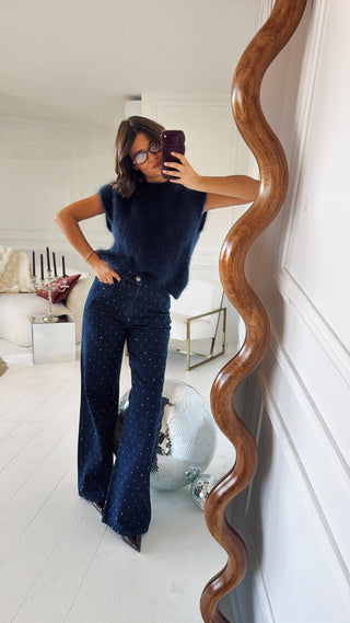 Jean à STRASS bleu brut