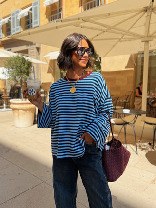 Tee-shirt MARINIÈRE marine&bleu - col bordeaux