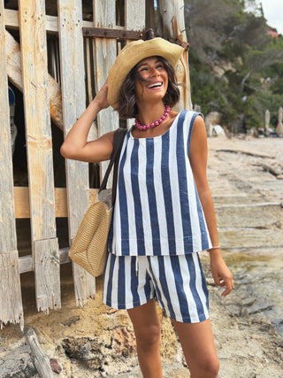 Ensemble FORMENTERA rayé marine&blanc