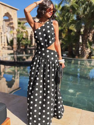 Robe ATHÈNES à pois noir