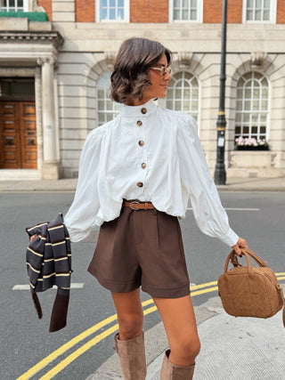 Chemise PADDINGTON courte blanche boutons marron