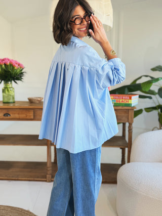 Chemise CHARLOTTE plissée bleu
