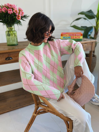 Pull JACQUARD rose&vert