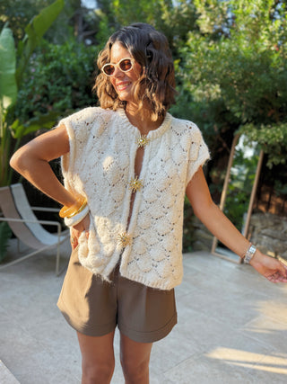 Pull sans manche broches GOLDY beige