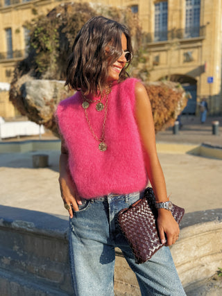 Pull sans manche MOHAIR fuschia