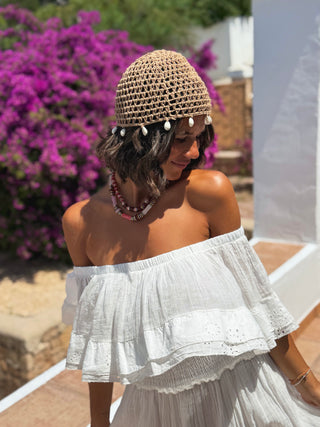 Bonnet CROCHET avec ses coquillages taupe