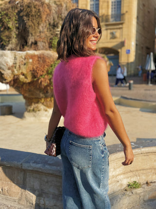 Pull sans manche MOHAIR fuschia