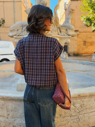 Chemise ballon sans manche à carreaux