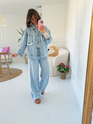 Veste en jean poches brodées
