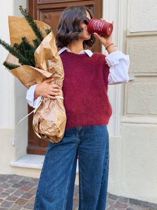 Pull sans manche MOHAIR bordeaux