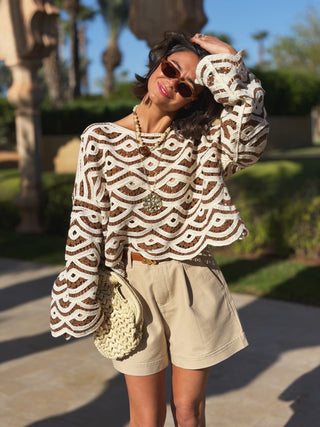 Top CROCHET beige&chocolat