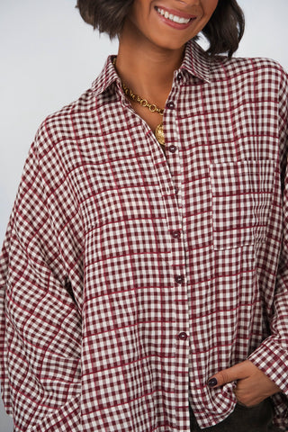 Chemise POPELINE à carreaux bordeaux