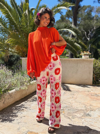 Pantalon CROCHET framboise&orange