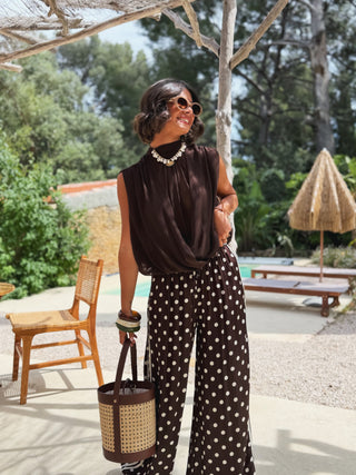 Pantalon AUDREY a pois chocolat&blanc