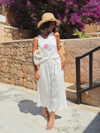 Pantalon en LIN 7/8 blanc