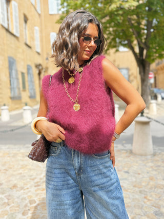 Pull sans manche MOHAIR bordeaux