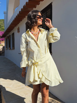 Robe courte rayée jaune
