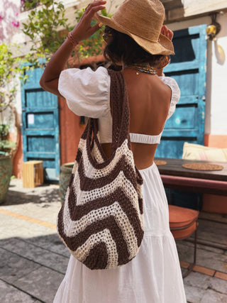 Sac en CROCHET chocolat&écru (Pré-Commande)
