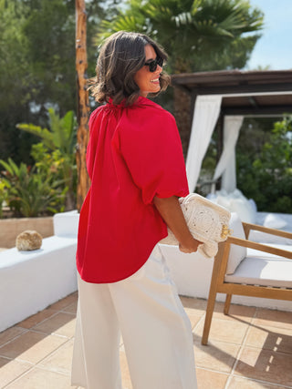Chemise manches ballon rouge