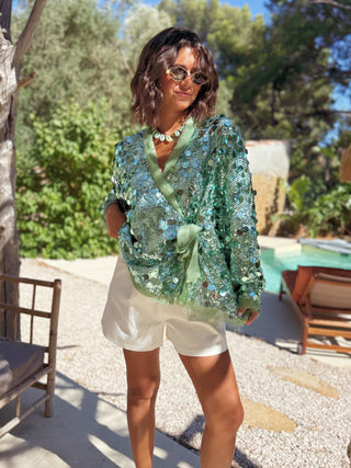 Veste a SEQUINS turquoise