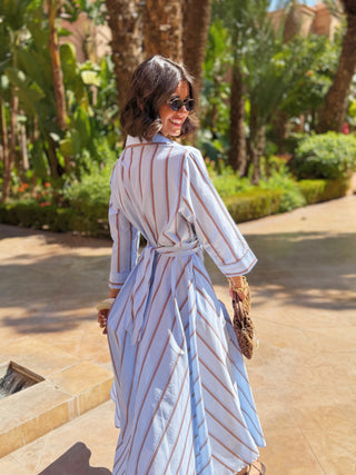 Robe chemise bleu rayée chocolat