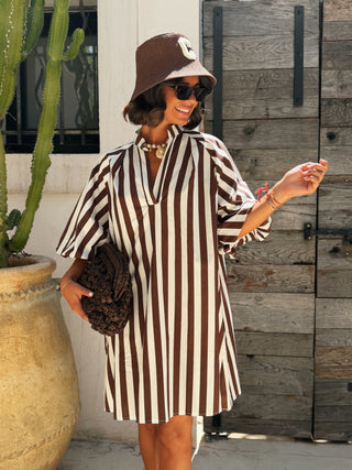 Robe RAYÉE blanc&chocolat