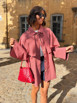 Veste PARKA a carreaux rouge