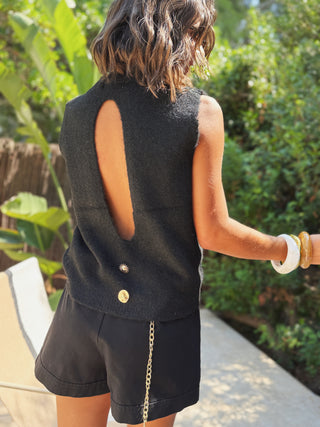 Pull sans manche dos nu noir