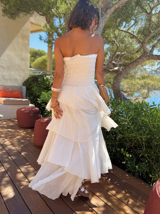 Robe bustier à volants OZERA écru
