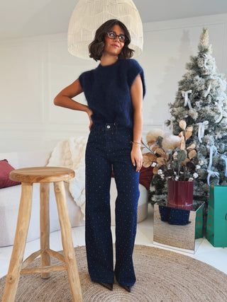 Jean à STRASS bleu brut