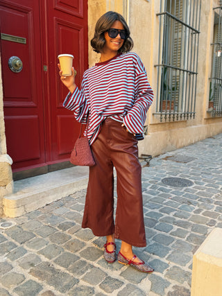 Pantalon en similicuir 7/8 bordeaux