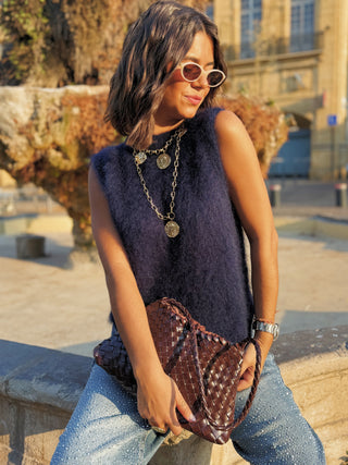 Pull sans manche MOHAIR marine