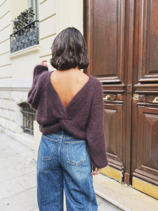 Pull CAMILLE chocolat avec noeud
