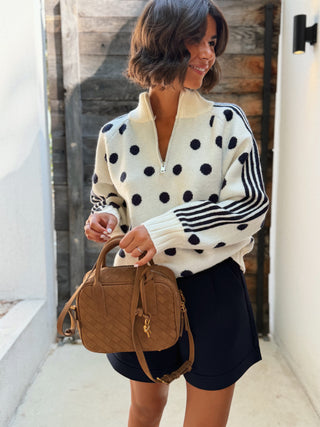 Pull a zip POLKA marine&écru