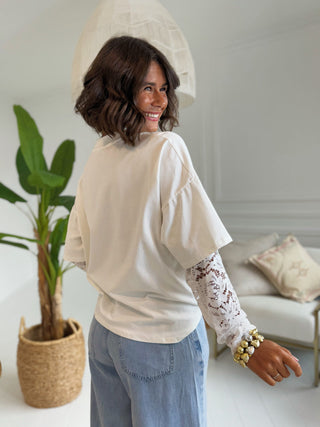 Tee-shirt manches dentelle BLANC