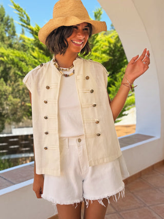Veste OFFICIER sans manche en lin