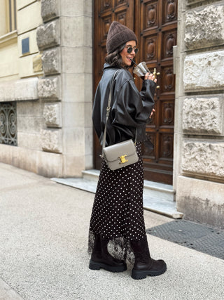 Jupe à POIS avec sa dentelle chocolat