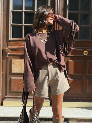 Sweat à franges chocolat