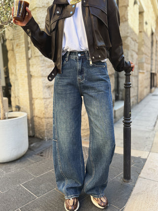Jean large BARREL denim bleu foncé