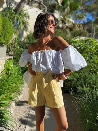 SHORT RAYÉ JAUNE