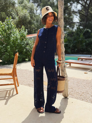 Ensemble MARGUERITE en crochet marine
