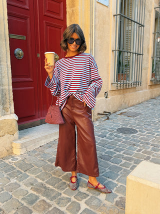 Pantalon en similicuir 7/8 bordeaux