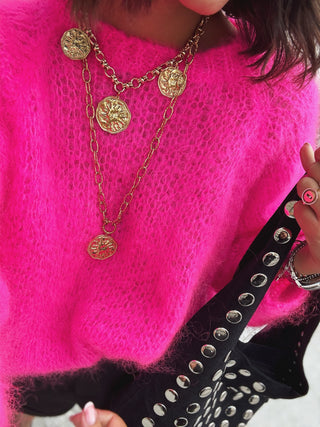 Pull DAN en mohair rose fluo