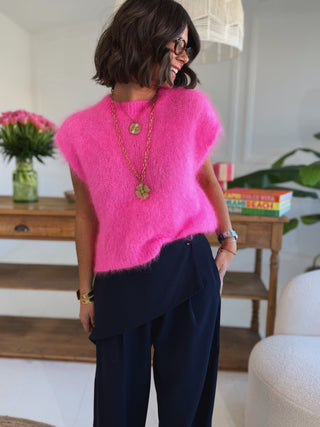 Pull sans manche MOHAIR fuschia