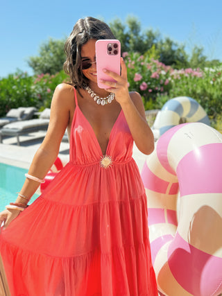 Robe en coton SOLEIL corail