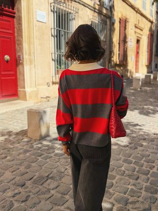 Pull polo rouge&gris