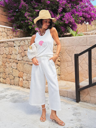 Pantalon en LIN 7/8 blanc
